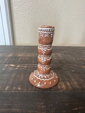Pottery Barn Brown and White Gingerbread Candle Stick Holder